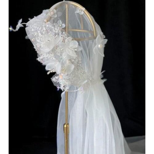 Fairy Lace long veil Headdress Beautiful White Gauze Mesh Bridal Wedding Veil Hair Accessories