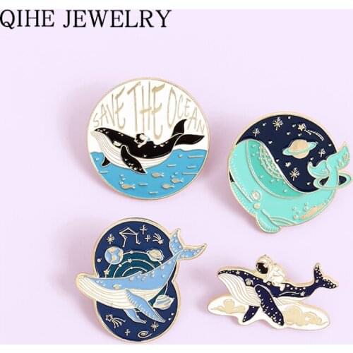 Universe Brooches Enamel Pins Astronaut Whale Adventure Space Ocean Badge Lapel pins Out space Brooch Jewelry Gift for Friends