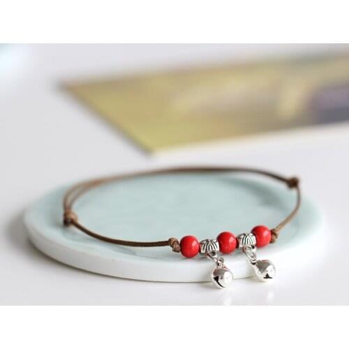 Spring Ceramic Jewelry DIY Knitted Handmade Anklets Boho Style for Woman Girl Accessories Red Yellow Blue Beads Bell