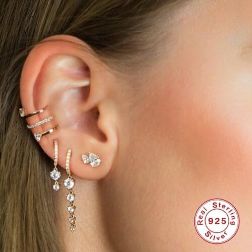 CANNER 925 Sterling Silver Crystal Zircon Earrings For Women Pendientes Ear Cuffs Party Wedding Jewelry Gotico Anillo Auricular