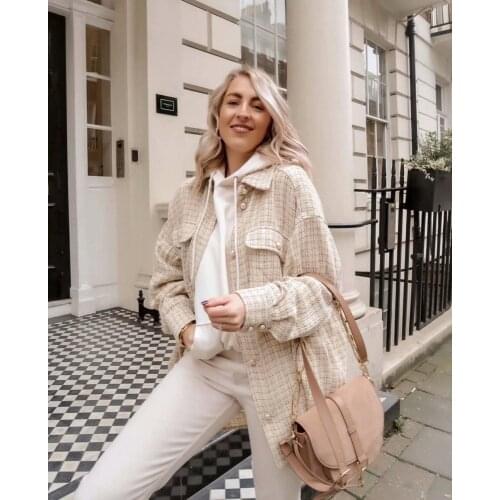 Women Blazer Jacket Novel Office Lady Beige Plaid Jacket Single buttons long sleeve casual Long blazer tops Women Jackets mujer