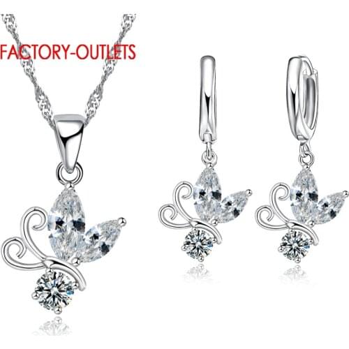 Fashion Cubic Zircon Necklace Earring Jewelry Sets For Women With 925 ColorButterfly Shape Wedding Bridal Set