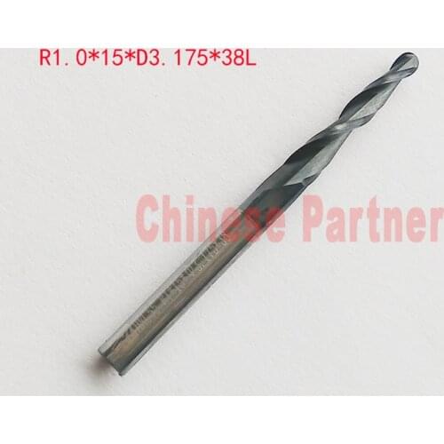 1pc R1.0*15*D3.175*38L 1/8"shank HRC55 solid carbide Tapered Ball Nose End Mills milling cutter wood Engraving tools