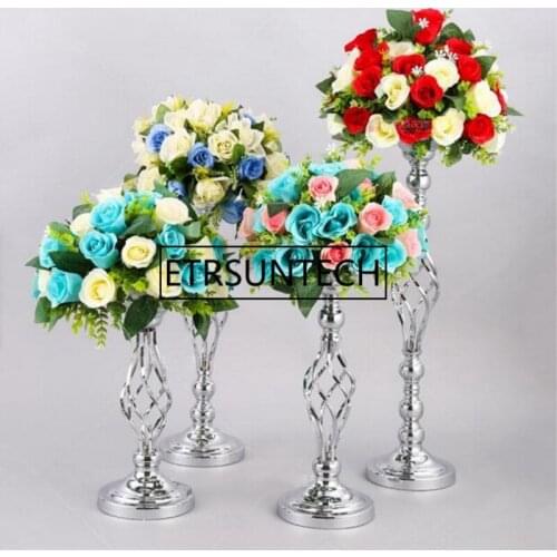 10PCS Vases Silver Candle Holders Stand Wedding Decor Road Lead Table Centerpiece Rack Pillar Party Candlestick Candelabra