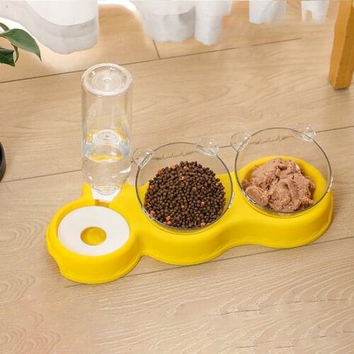 2021 Double Pet Dog Cat Bowl Food Dispenser Bowls 3-in-1 Cat Water Dispenser Fountain 500ML Automatic Water Refill Pet Supplies