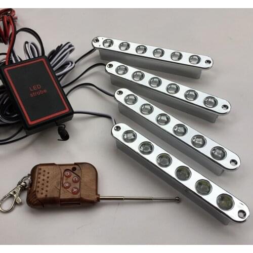 4x 6 led RF Remote car warning light bar DRL Strobe flash light Emergency flasher fog lamp POLICE Auto daytime running light