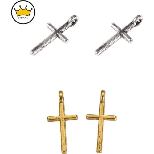 50PCS Alloy Christian Catholic Bible Cross Pendant Retro Necklace Earring Accessories DIY Charms Jewelry Making 17x8x2mm