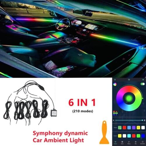 6 in 1 Symphony car Ambient lights RGB car interior Acrylic light guide fiber optic Universal Car decoration atmosphere lights