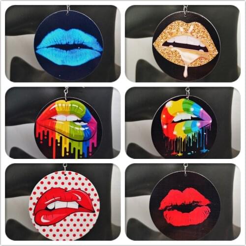 Free Shipping!Round Sexy lips wooden earrings