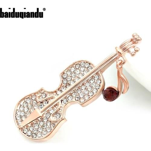 Baiduqiandu Brand Factory Direct High Quality Crystal Rhinestones Violin Brooch Pins for Women Girls Jewelry Dress Accessories