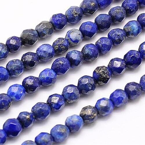 10Strands Jewelry DIY Beads Natural Lapis Lazuli Beads Strands, Faceted, Round, Blue, 4mm,Hole:1mm; about 90pcs/strand, 15.35"