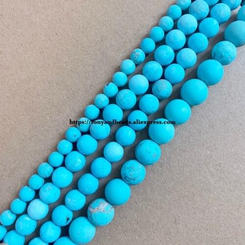 Natural Stone Matte Lt Blue Turquoise Round Loose Beads 15" Strand 4 6 8 10 12MM Pick Size For Jewelry Making DIY