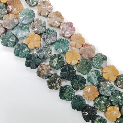 Plum blossom carving on 2 sides India agates stone beads Charm jewlry making Bracelet Necklace Earring accessories 13mm