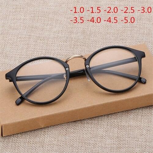 -1.0 1.5 2.0 2.5 3.0 to 5.0 Finished Myopia Glasses Women Men Vintage Eyeglasses Frames with Degree Black Shortsighted Eyewear