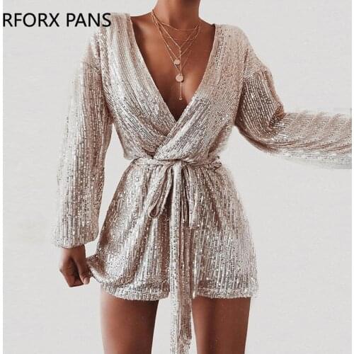 Plunge Sequins Knotted Rompers