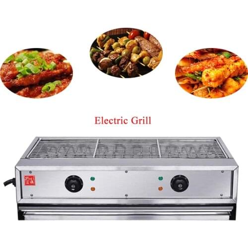 Commercial Electric Grill BBQ Pan Double Temperature Control Smokeless Grill Stainless Steel Roast Stove Barbecue Cooking Oven