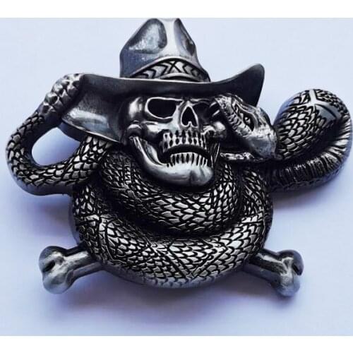 Western Cowboy With Snakes And Skull Belt Buckle suitable for 4cm wideth snap on belt with continous stock