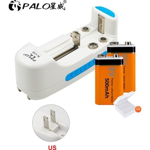 PALO Multifunction Battery Charger For 18650 17650 16500 14500 9V 6F22 For NI-CD NI-MH AA/AAA Rechargeable Batteries+2pcs 9v