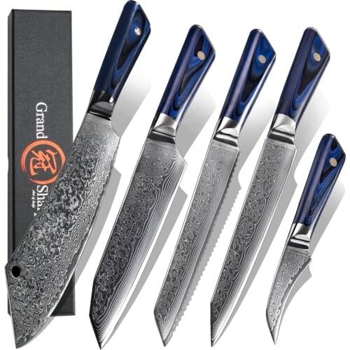 Chef Knife Set 5 Pcs Professional Kitchen Knives Santoku Slicing Paring Bread Cleaver 67 Layers VG10 Japanese Damascus Steel NEW