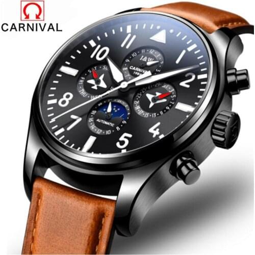 Carnival Top Luxury Brand Men Military Sport Watches Mens Mechanical Clock Waterproof 30M Male WristWatch Relogio Masculion
