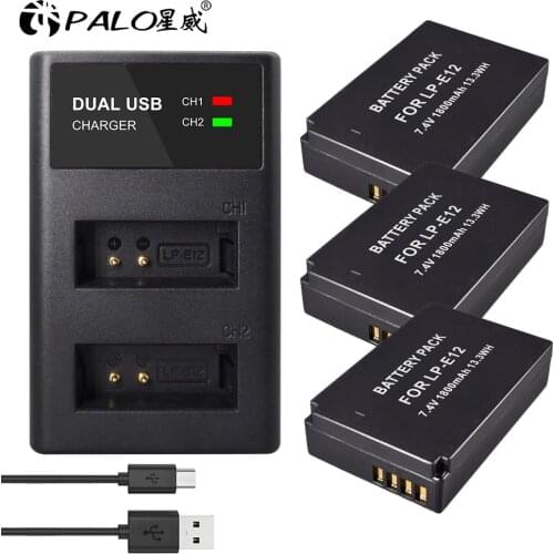 PALO 7.4V 1800mAh LP-E12 LP E12 LPE12 Li-ion Battery for Canon EOS M50 M100 100D Kiss X7 Rebel SL1 Camera