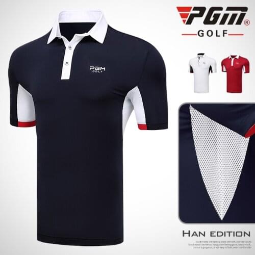 PGM Men Summer Patchwork Breathable Mesh Short Sleeve Golf T-Shirt elastic quick-drying golf sports shirt mens Golf Sportswear