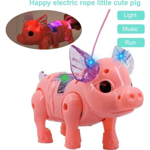 2020 Electric Rope Pulling Pig Electric Luminous Music Pulling Rope Pig Childrens Toy Baby Toddler Toys Gift Without battery