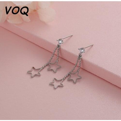 VOQ 925 Sterling Silver Simple Zircon Hollow Star Pendant Earrings Female Earrings Female Jewelry Party Gift Earrings
