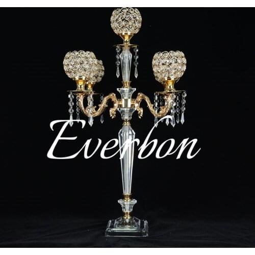 85 cm height 5-arms metal Gold/ Silver candelabras with crystal pendants wedding candle holder Event centerpiece