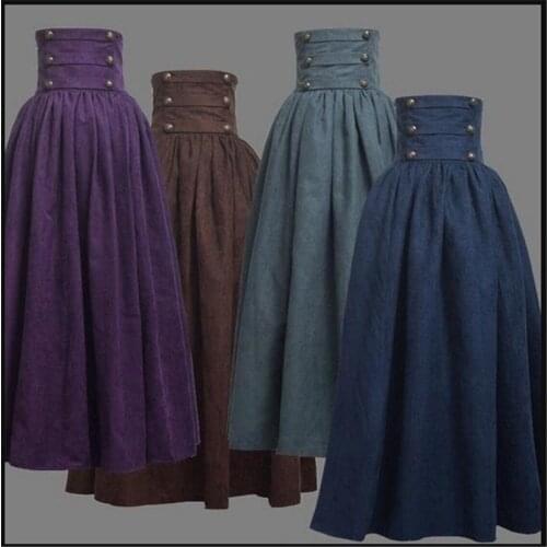 New Woman Medieval Elegant Skirt Solid Hight Waist Middle Ages Renaissance Costumes Vintage Swing Pleated Skirts Knee length