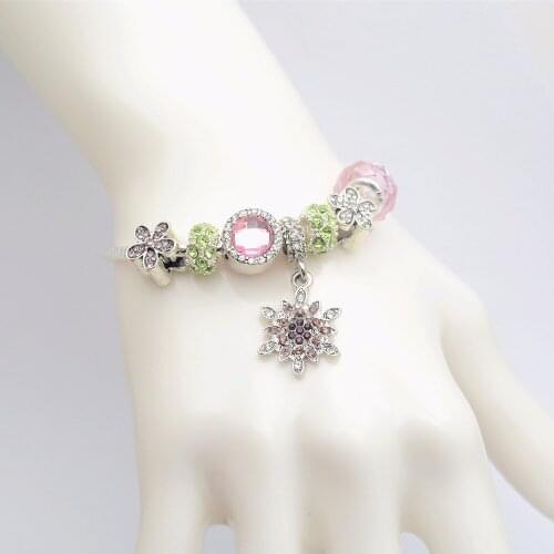 Women Bracelet Murano Glass Bead Crystal snowflake Awareness fit european bracelet women charm bracelet js1500