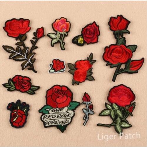 1 pcs Rose Flowers embroidered iron on patches cloth accessories popular clothing bag hat shoe decor repair Patches Appliques