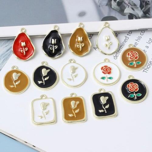 10PCS/lot DIY Korean Jewelry Accessories Multicolor Drip Alloy Small Pendant Bracelet Pendant Simple Round Brand Rose