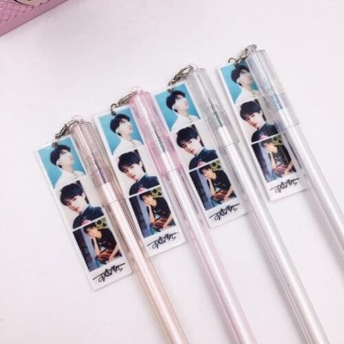 1PC New TFBOYS Wang Junkai Acrylic Double-sided Tag Gel Pen 0.5mm Black Signature Pen Student Stationery Office Accessories
