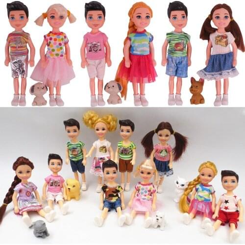 14Cm 5 Inch Doll Cute Mini Pet 5 Sets = 2 Dolls + 2 Sets of Clothes + Pets Barbiess Child Boy And Girl,Doll Clothes/Accessories