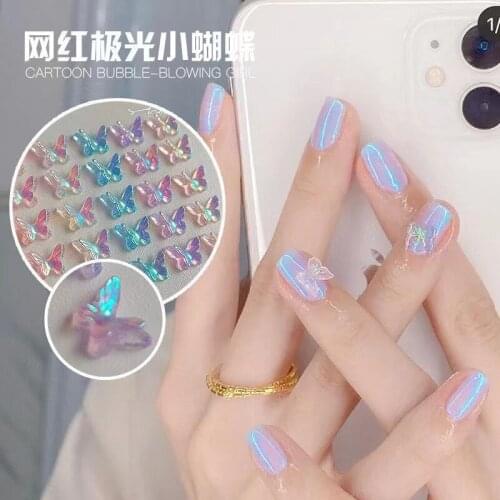 50 Pieces 3D Colorful Rainbow Butterfly Butterflies Nature Kawaii Cute Resin Acrylic Aesthetic Nail Art 2 Wings Butterfly Charms