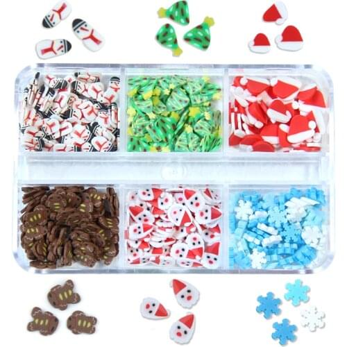 6 Grids Nail Art 3D Christmas Halloween Fruit Design Tiny Slices Decoration Acrylic Polymer Clay Manicure DIY Nails Accessories