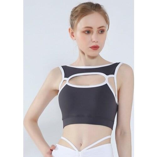 Hollow Out Anti-sweat Athletic Training Yoga Sport Bras Crop Top Women Buttery-soft Push Up Padded Gym Fitness Workout Tanks