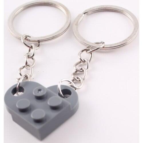 Gray Colour Color Key Chain Heart Shaped Keychain Building Blocks Small Parts Bricks Block Accessories Ornament Model Kits DIY