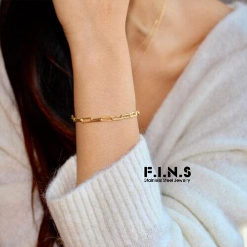 F.I.N.S Minimalist Bracelet for Women Curb Cuban Link Chain Real Stainless Steel Womens Bracelets Slim Wrist Chains Jewelry