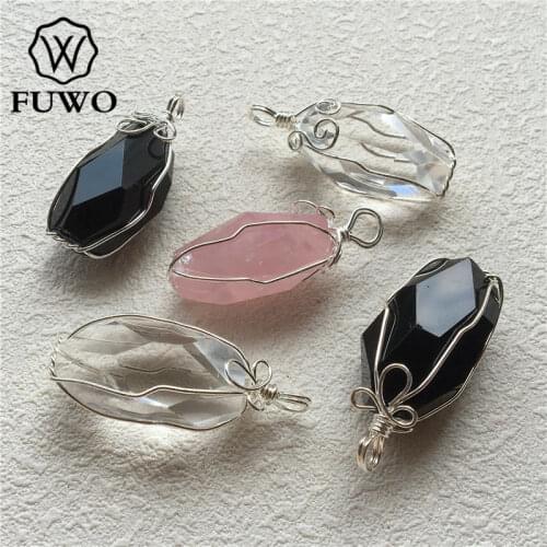 FUWO Classic Handmade Twining Crystal Pendant Genuine Rose Black Quartz Pendant Charm For Jewelry Making PD213