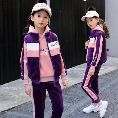 Girls Boys Clothing Set Autumn Winter Hoodies+Vests+Kids Pants 3 pcs kids Sport Suit Girls Clothing Sets Hooded Coat Suits