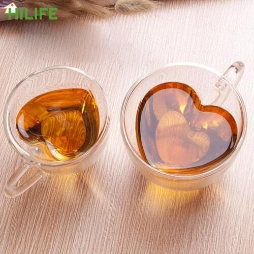 180ml/240ml Tea Beer Mug Juice Cup Coffee Cups Mug Gift Heat-Resisting Double Wall Glass Mug Heart Love Shaped Drinkware