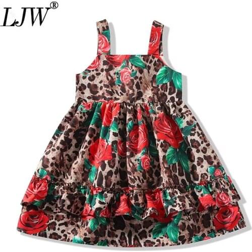 Summer girls dress 2021 new girls seaside holiday style strap leopard skirt rose flower princess dress