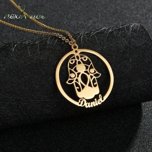 Nextvance 2021 Hot Sale Fashion Women Men Hamsa Hand Name Pendant Necklace Gold Color Hollow Necklace Jewelry Gift Accorriess