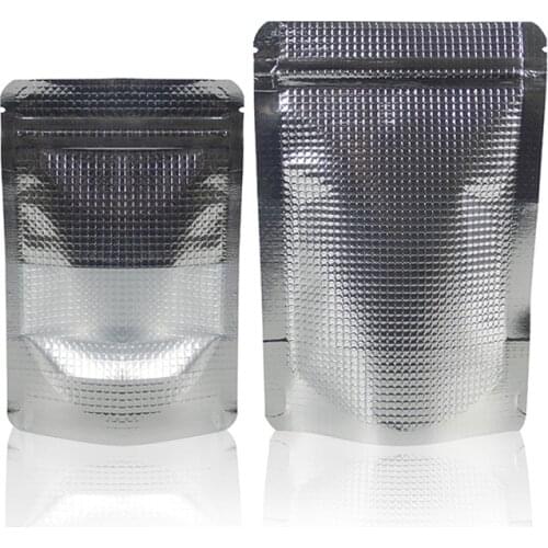 100Pcs Stand up Copper Silver Aluminum Foil Zip Lock Bag with Window,Metallic Plastic Packaging Pouch for Food Tea Candy Cookie