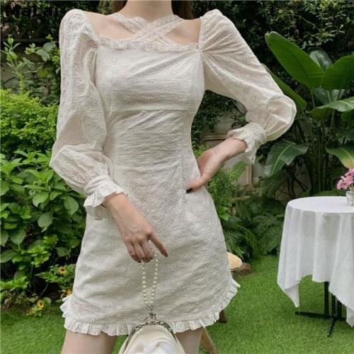 Lace Mini Dress Women Casual Personality Long Sleeve One-Piece Dress Female Autumn Clothing 2021 Korean Elegant Party Y2k Dress