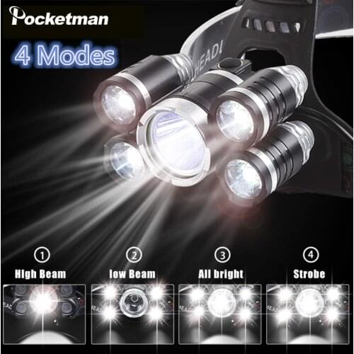 80000LM Powerful LED Headlamp 3/5 LED T6 Headlamp Best Headkamps Head Flashlight Waterproof 18650 Head Lamp Camping Lanterna