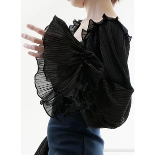 Department soft simple wooden ears Chiffon Crest Collar Lace organist white black white leaf side chiffon pleated loudspeaker