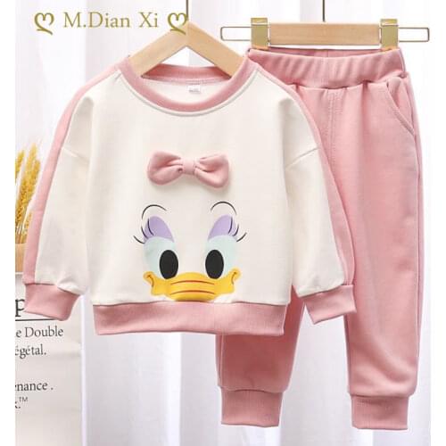 2021 New Childrens Girls' Clothing Set Cartoon Mickey Mouse Daisy Sports Sweater Set Toddler Girls' Clothing Leisure Set